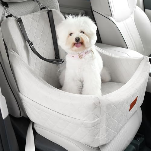 WOOAIDAGG Dog Car Seat for Medium Sized Dog,Pet Travel Car Bed with Seat Belt Channle,Fully Detachable and Washable Car Dog Seat with Adjustable Straps,3 Straps Easy to Install (Beige)