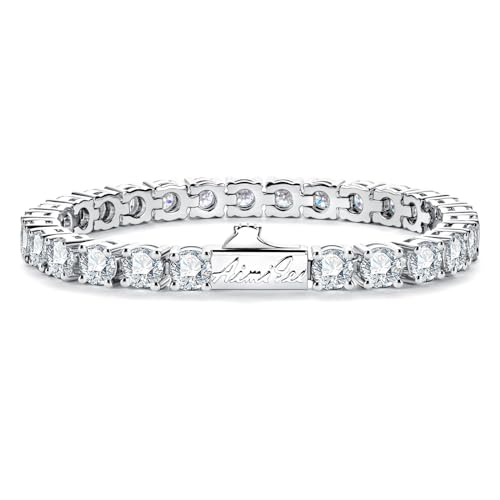 4.2-20.4cttw Moissanite Tennis Bracelet for Women Men D Color VVS1 Clarity Round Brilliant Cut S925 Sterling Silver 3/4.5/5.5mm Moissanite Bracelet with Certificate