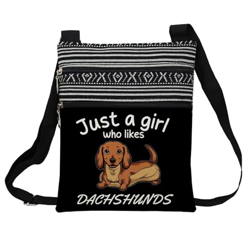 Just Love Dachshund Messenger Bag Small Ethnic Pattern Adjustable Strap Crossbody Zipper Bag Funny Dachshund Phone Bag Wallet Cute Shoulder Handbag for Dachshund Lovers Women