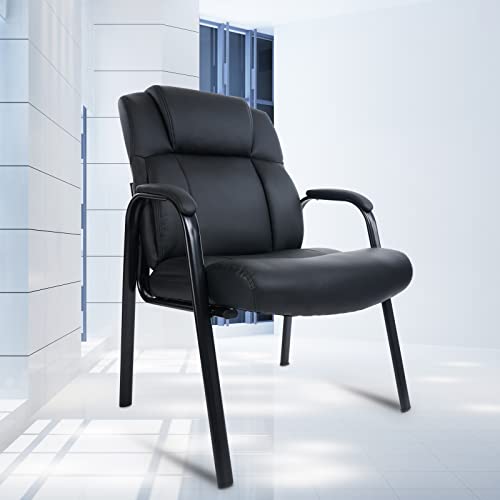 Clatina Big & Tall 400 Lb. Guest Chair, Leather Reception Chairs With Padded Arm Rest For Waiting Room Office Home And Meeting Conference-Black #TOP2