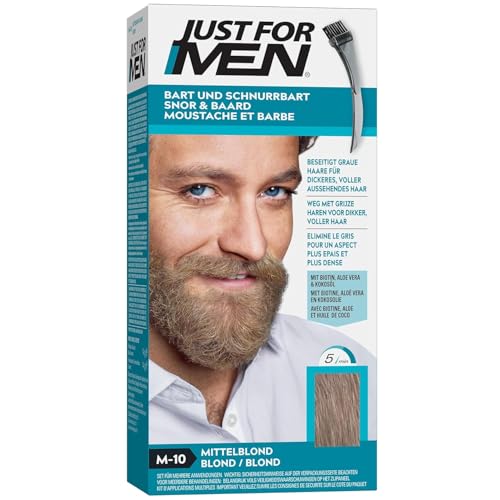 Just For Men Bart Und Schnurrbart, Bartfarbe, Bart Tönung Für Männer, Einfache Anwendung, Eliminiert Graue Haare, Für Ein Volleres, Natürliches Aussehen, Mittelblond (M10)