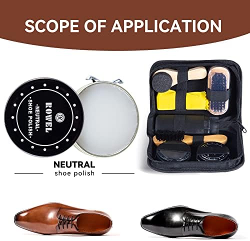 YUET Shoe Polish Kit Cleaning Shine Care Barrel Set For Brown Black Leather With Brush Travel Case Luxury Premium Soft Horsehair Bristle Dauber, Wooden Applicator, Shoehorn, Cloth 8 Piece
