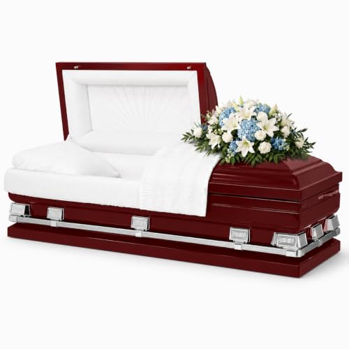 Titan Casket Atlas XL Series Steel Casket (29", Maroon) Handcrafted Oversize Funeral Casket - Maroon with White Crepe Interior