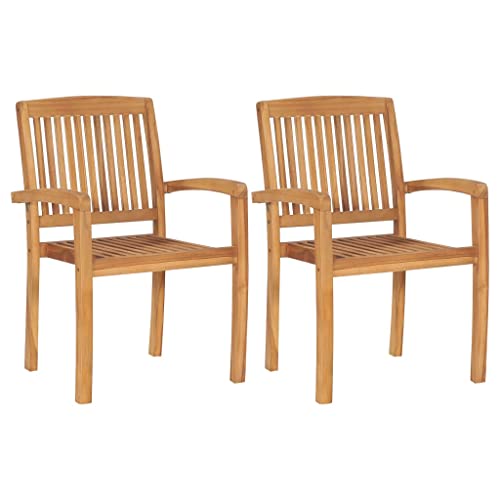 Nqyjm Sillas de Comedor de jardín apilables 2 uds Madera Maciza Teca Sillas de terraza, Antideslizante, Fácil de Montar, Muebles Resistentes