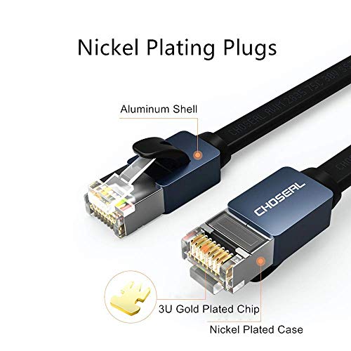 Image of Cat 7 Ethernet Cable Shielded, Faster Flat Internet Network Patch Cord Slim Cat7 High Speed Lan Wire with Rj45 Connectors for Router, Modem (Gold, 1.5m)