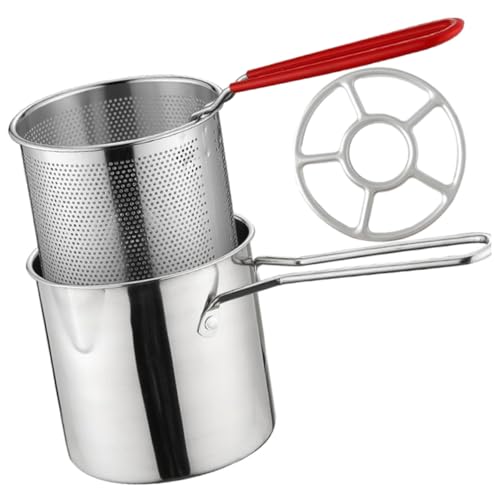 ELAYARD Friggitrice in Acciaio Inossidabile 304 Per Patatine Fritte Kit Per Friggere e Verdure Impugnatura Antiscivolo Piccola Pentola Per Friggitrice Utensili Da Cucina Per Colazione e Snack