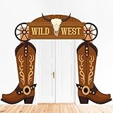 Wild Western Porch Banner West West Cowboy Party Door Decoration Cowboy Boot Hanging Banner Background Western Themed Saloon Porch Sign for Bar Birthday Photo Booth Props Favor Supplies