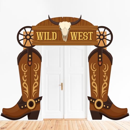 Wild Western Porch Banner West West Cowboy Party Door Decoration Cowboy Boot Hanging Banner Background Western Themed Saloon Porch Sign for Bar Birthday Photo Booth Props Favor Supplies