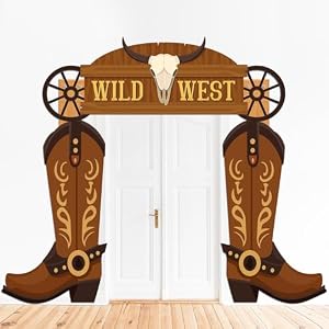Wild Western Porch Banner Brown Cowboy Boot Saloon Decor 7 Pcs | Weather-Resistant Polyester Banner, Photo Booth Props for Indoor Outdoor Bar Party, All Genders and Ages, 7 Pcs Rope Adhesive