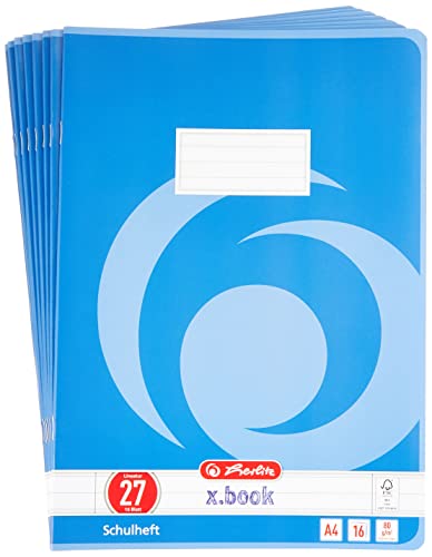 Herlitz Schulheft x.book A4, liniert, beidseitiger Rand, Lineatur 27, 16 Blatt, 10 Stück