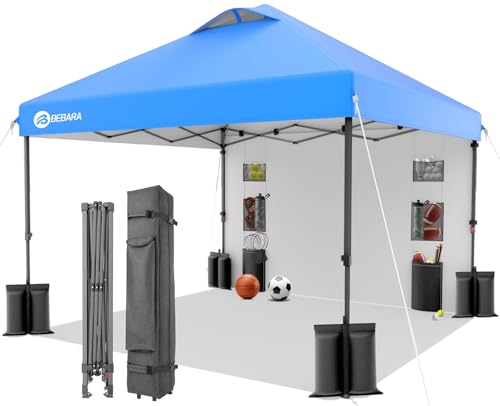 Bebara 10x10 Pop Up Canopy with Sidewall, Wheeled Bag, Blue