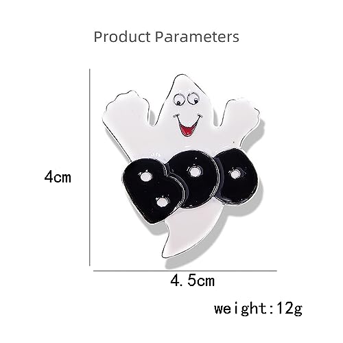 Image of Enamel Boo Halloween Brooch Pin for Women Girls Men Fashion Cute Ghost Demon Round Rhinestone Brooches Badges Lapel Pins Fun Holiday Festival Ornament Hat Bag Suit Dress Accessories Jewelry Gift (Black White)