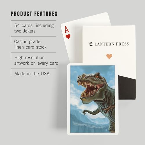 Lantern Press T Rex Dinosaur, 52 cartas de póker miniatura 3