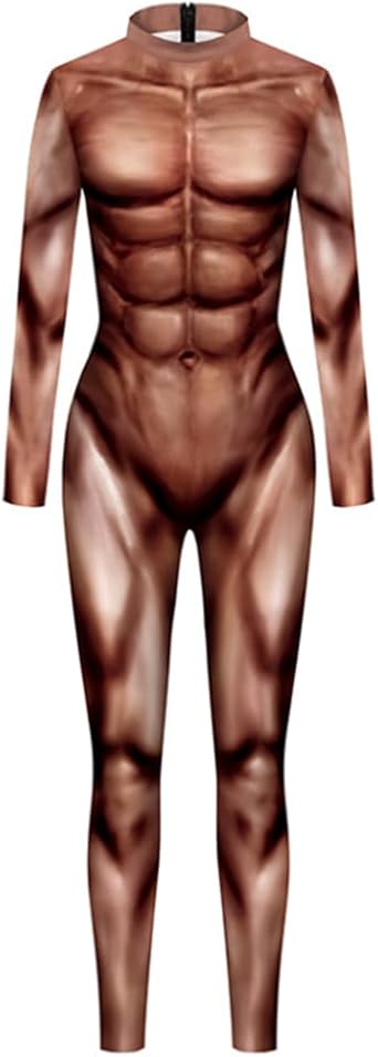 HSQSMWJ Mens 3D Print Cosplay Green Muscles Jumpsuit Costume Halloween