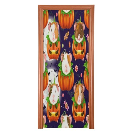 Housse de porte Halloween cochons d'Inde en citrouille pour entrée de maison festive