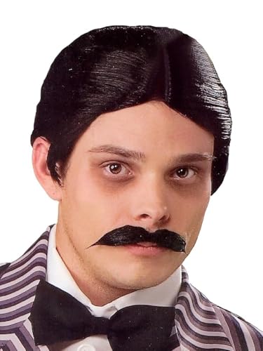 PORSMEER Wig Mens Black with Moustache Halloween Costume Cosplay Wig Fancy Dress Accessories