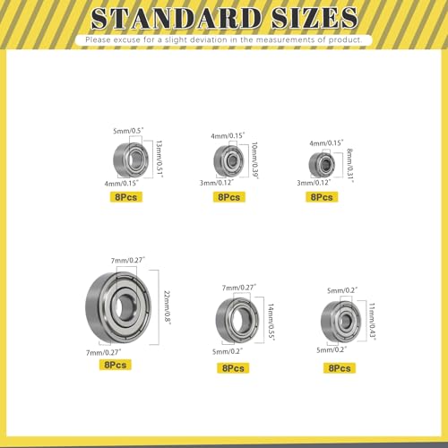 Mardatt 48-teiliges Sortiment mit Kugellagern 693ZZ, 623ZZ, 624ZZ, 685ZZ, 687ZZ und 627ZZ, Rillenkugellager aus hochgekohltem Stahl, doppelt abgeschirmte Lager