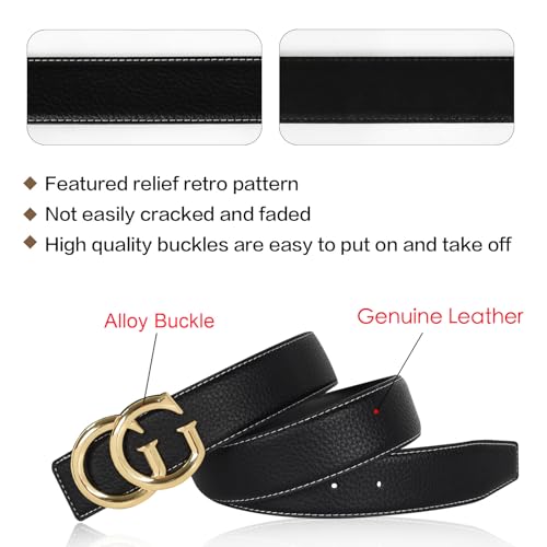 Image of Aurolran Men&Womens Leather Dress Belt Business Automatic Buckle Belt Color-Black Silver Gold