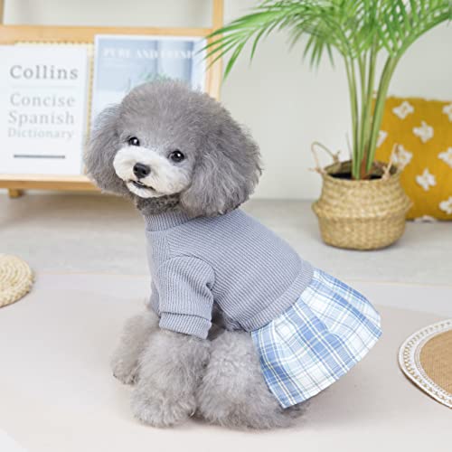 Dog Clothes For Medium Dogs Girl Winter Dog Sweater Dress Cold Weather Pet Apparel Cute Plaid Doggie Skirt Outfits For Chihuahua Yorkie Teacup (Large, Grey) #TOP3