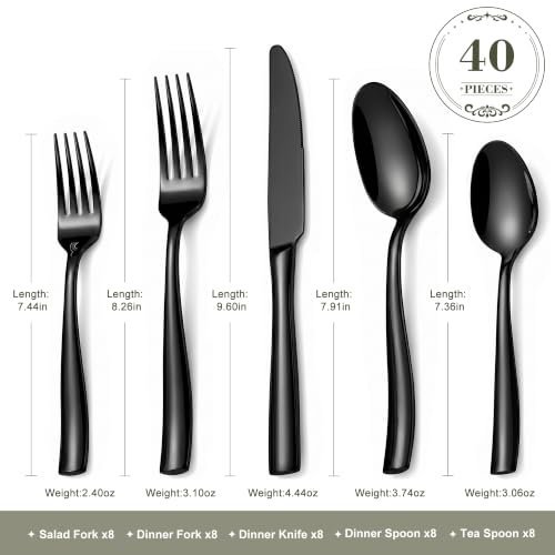 OSVSEE Black Silverware Set, 40-Piece 18/10 Stainless Steel Flatware for 6 by OSVSEE - Used condition - Image 2