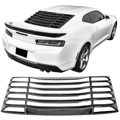 IKON MOTORSPORTS Rear Window Louver Compatible with 2016-2024 Chevy Camaro Coupe 2-Door, IKON Style ABS Carbon Fiber Print Back Windshield Sun Shade Cover Vent