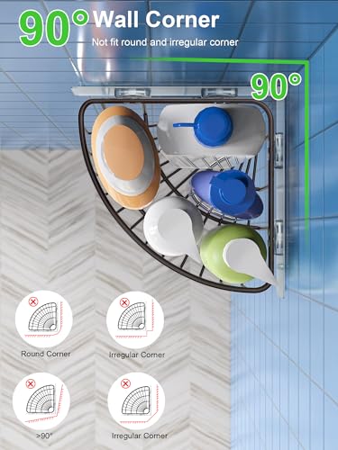 Image of SMARTAKE 2-Pack Corner Shower Caddy Deep Basket Design, SUS304 Stainless Steel, Wall Mounted Bathroom Shelf with Adhesive, Storage Organizer for Toilet, Dorm and Kitchen (Bronze)