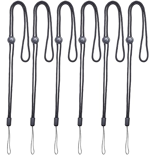 GORGECRAFT 6Pcs Adjustable Neck Lanyard Strap Around The Neck Polyester Keys Pen Phone Id Badges Holder Office Name Badges Straps with String Loop for Camera Usb Sticks Whistles, Black