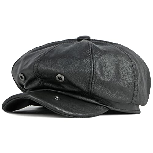 LUTICELI Boné masculino de couro genuíno jornaleiro Ivy Bonés 8 painéis boina taxista, Preto, Tamanh