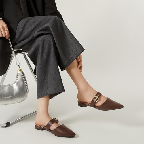 Image of Rekayla Mules for Women Adjustable Strap Pointed Toe Backless Loafer Shoes