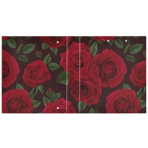 Image of 3 Ring Binder Red Rose Black Roses 1.5 inch Binders Three Ring Binders with Clipboard Fit 8.5'' x 11'' Paper 3 Interior PVC Clear Pockets for Office Supplies