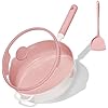 CAROTE 11 Inch Nonstick Deep Frying Pan with Lid, 5 Qt Chef Saute Pan with Pour Spout, Skillet Induction Cookware, Non Stick Cooking Pan Kitchen Pan, Healthy & PFOA/PFAS Free, Includes Spatula, Pink