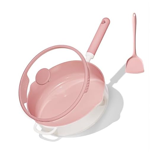 CAROTE 11 Inch Nonstick Deep Frying Pan with Lid, 5 Qt Chef Saute Pan with Pour Spout, Skillet Induction Cookware, Non Stick Cooking Pan Kitchen Pan, Healthy & PFOA/PFAS Free, Includes Spatula, Pink