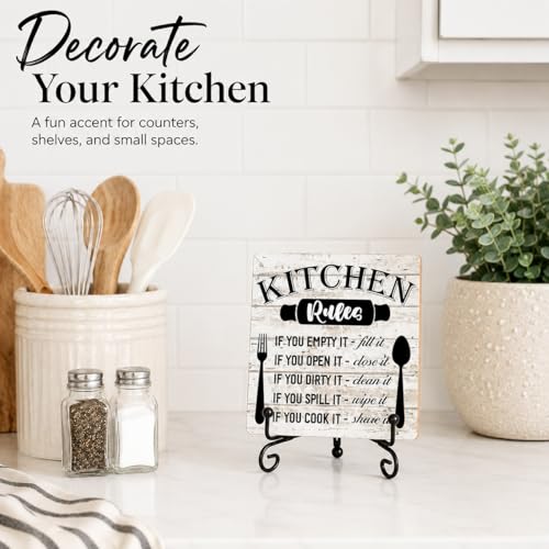 Image of Rustic Wood Plaque with Stand - Kitchen Decor - Kitchen Rules Wood Sign - Idea Wooden Decor for Home Living Room Dining Room Shelf Table Decoration (31)