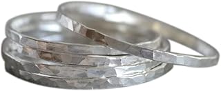 Slim Stacking Rings in Sterling Silver, Rustic Stackers, Hammered Stacking Rings