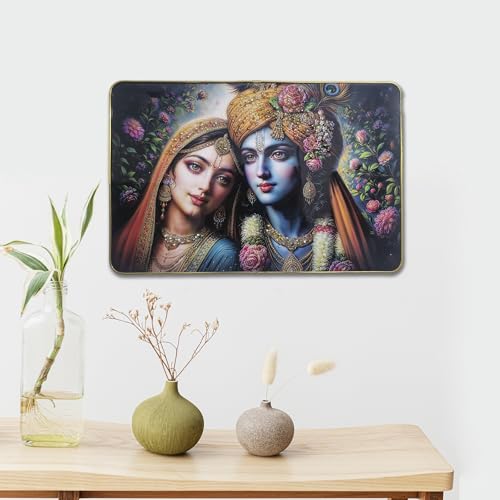 Image of Masstone Radha Krishna Crystal Embedded High Gloss Wall Painting, Golden Slim Frame, 45x30 Cm Wall Art for Living Room, Bedroom, Office & Home Decor (CRG54)