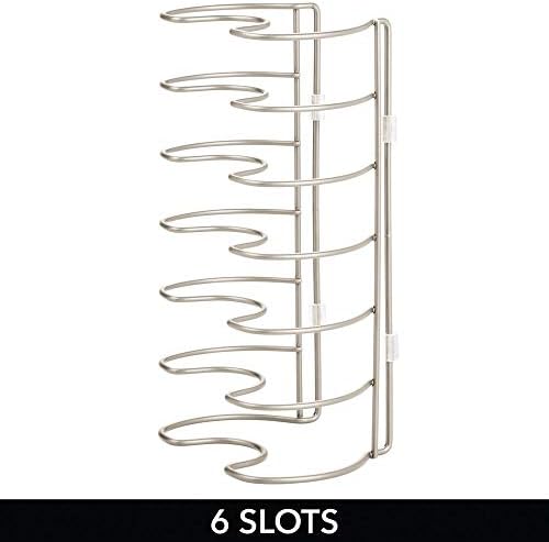 mDesign Set of 2 Pot Lid and Pan Racks  Metal Wire Rack for Cookware Storage  Freestanding Pan Stand for Pans, Pots, Lids and Crockery  Matte Silver