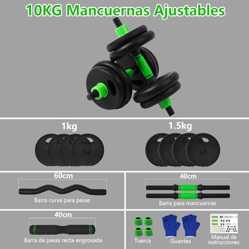 EIGFOH Pesas y Mancuernas Ajustables 10/15/20/30/40 KG Juego de Pesas 3en1 con Barra Recta y Curva, Mangos Antideslizantes, Kit Mancuernas para Gimnasio en Casa - imagen 6