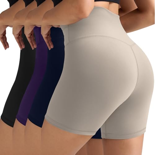 ECLATVIA 4 Piezas Shorts Deportivos para Mujer, Pantalones Cortos de Cintura Alta para Ciclistas, Control de Abdomen, Elástico y Transpirable, Short...