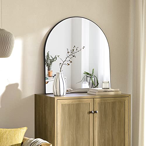 Harritpure Arched Bathroom Mirror 32" X 34“ Black Modern Wall Mirror Aluminum Alloy Frame Decorative Mirrors For Bedroom Living Room Entryway #TOP2