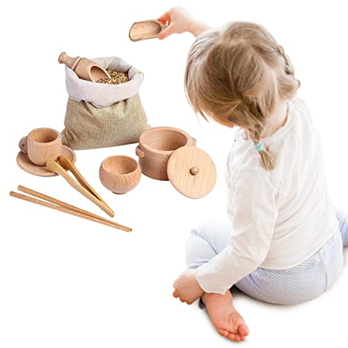 Perfectha Herramientas de Cubo sensorial | Juguetes Montessori para niños pequeños | Juego de 8 Palas de Madera y Pinzas de Madera, Juguete de Aprendizaje de motricidad Fina para niños de 3 años Cover