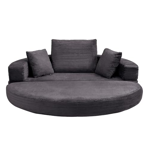 Sofá modular plegable multifuncional tipo cama ovalada de pana 173x176 cm para dormitorios 4