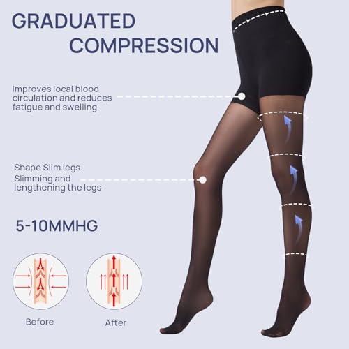 MANZI 2 Pairs Sheer Compression Pantyhose for Women 5-10mmHg Support Compression Stockings 30D Shaping Tights3