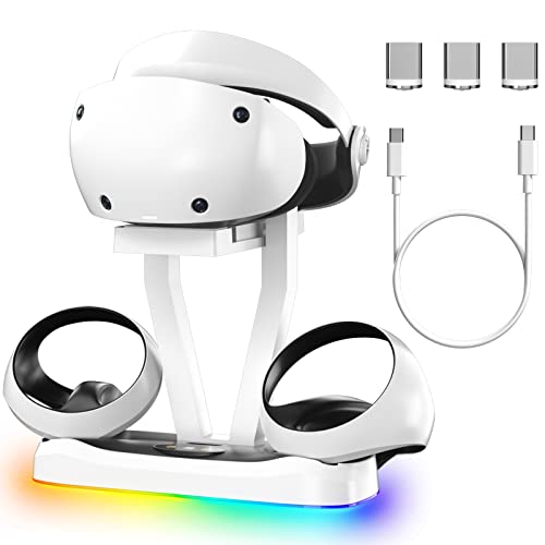 BDFFLY Charging Station for PlayStation VR2, Vertical Charging Stand Dock with Breath RGB Light Support for PSVR2 Holder Display Stand for PS VR2 with 4 Type-C Magnetic Adapters (VRC105a)
