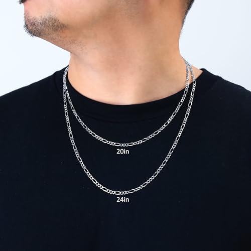 Nuragold 10K Real White Gold Solid Figaro Link Chain Necklace 16"-30" (2.25mm-6.5mm) Italian Jewelry for Men & Women3