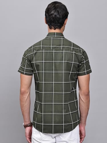 Image of Majestic Man Slim Fit Pure Cotton Half Sleeve Checked Casual Shirt