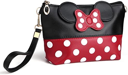 yiwoo Cosmetic Bag Mouse Ears Bag with Zipper,Cartoon Leather Travel Makeup Handbag with Ears and Bow-knot, Cute Portable Cosmetic Bag Toiletry Pouch for Women Teen Girls Kids (Black)