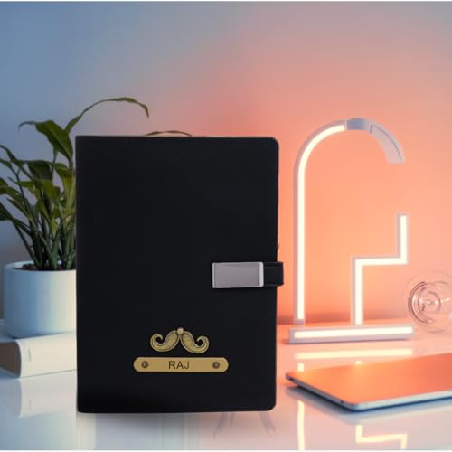 Image of ncgifts Personalized Notebook With Name | Customized Diary | Personalized Notebook A5 200 Ruled Pages Customized Diwali Daily Journal Diaries Diary Gifts for Men Women Friends, Family | Black