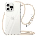 YESPURE Strap Case for iPhone 15 Pro Max Transparent Case for Women Adjustable Crossbody Lanyard Crystal Clear Soft TPU Shockproof Anti-Yellowing Protective Cover for iPhone 15 Pro Max - Beige