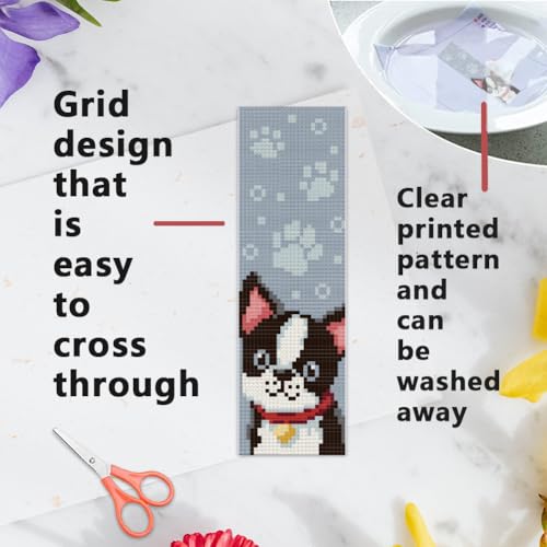 Image of INFUNLY 6PCS Dogs Cats Cross Stitch Bookmark Kit for Beginners 8.66 inchx3.15 inch Animals Stamped Embroidery Bookmark Kit Pet Needlepoint Bookmark Kit with Instruction for Book Lovers Reader Writers