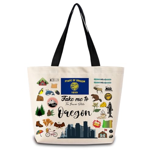 Take Me To Oregon Tote Bag Reusable Grocery Bags Aesthetic Shopping Shoulder Handbag with Interior Pocket Lightweight & Washable Stylish Oregon Travel Present for Women